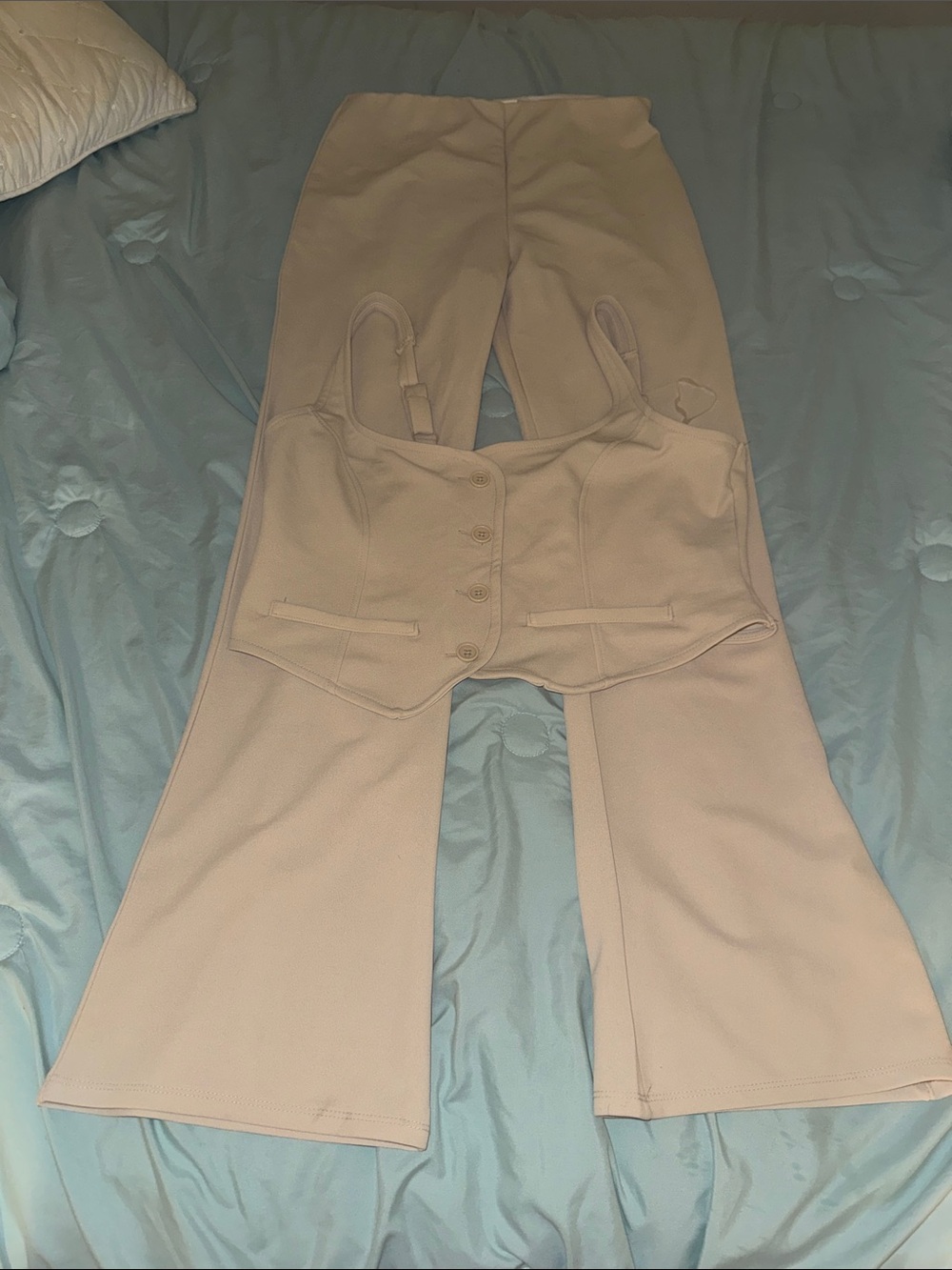 No Boundaries Cream Wide-Leg Pants with Matching Button Vest